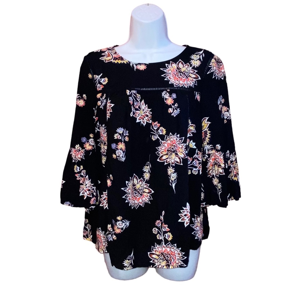 Old Navy Black Multi Colored Rayon Top Blouse - Women’s XS
